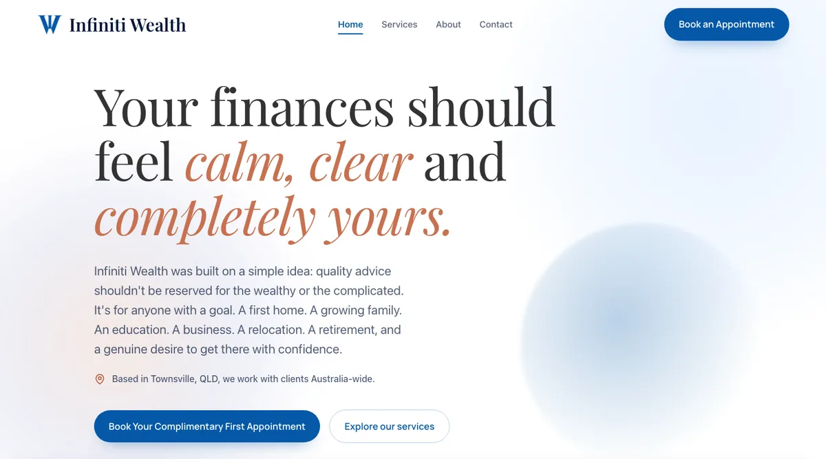 Infiniti Wealth website homepage